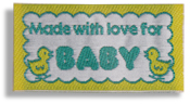 SALE WAS £2.95 Made With Love For Baby - Iron on Quilt Labels pack of 4 approximately 2'' x 1''